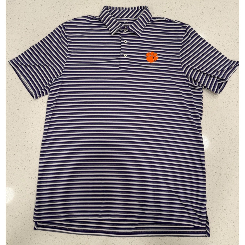 Southern Tide Polo Men XL Purple Excellent Clemson Tigers Striped Preppy Casual